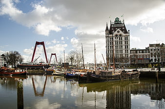 Rotterdam Willemsbrug Bridge and Westermine Building Reflection
