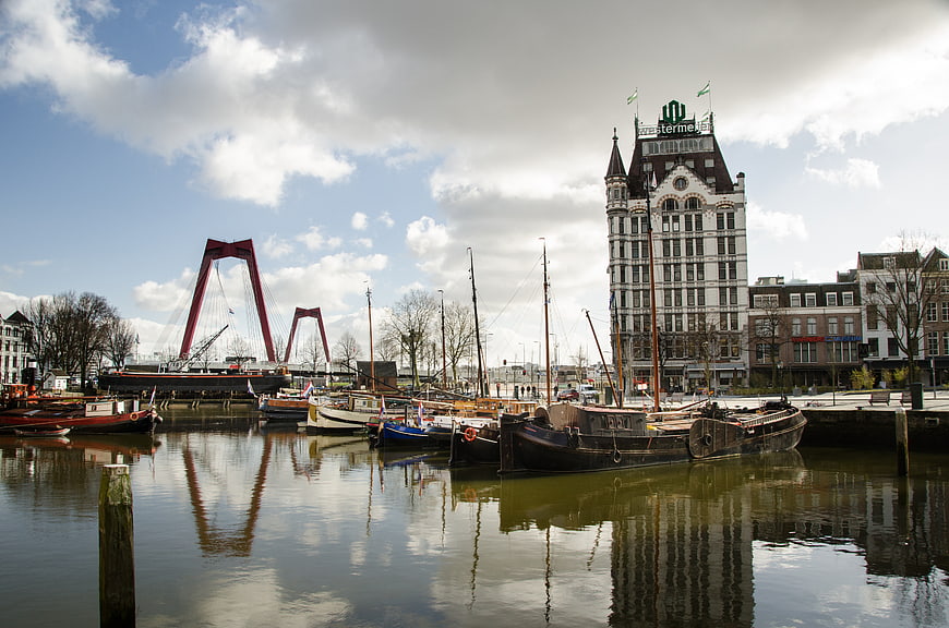 Rotterdam Willemsbrug Bridge and Westermine Building Reflection