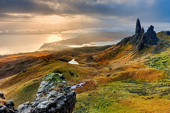 Dramatic Old Man of Storr Landscape at Sunset
