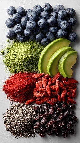 Top View of Colorful Superfoods and Healthy Ingredients