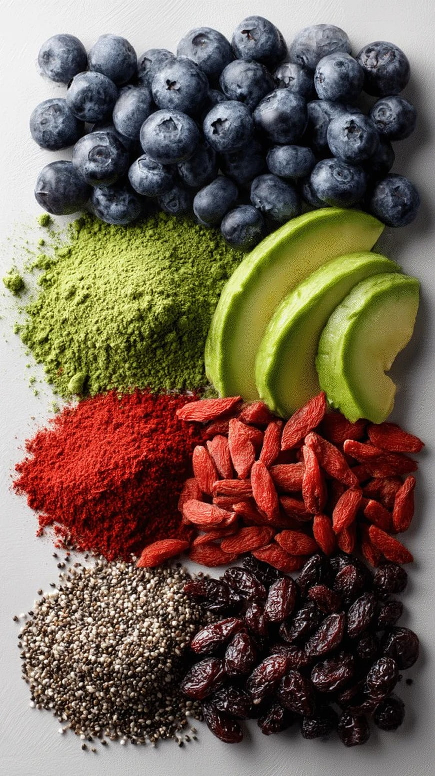 Top View of Colorful Superfoods and Healthy Ingredients