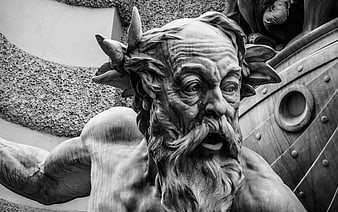 Dramatic Black and White Sculpture of Mythological Sea God