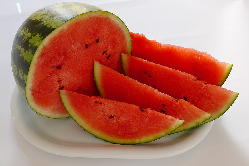 Fresh Sliced Watermelon on White Plate