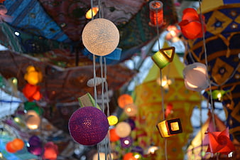 Colorful Hanging Festival Lights And Decorations
