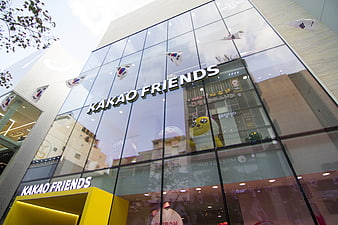 Kakao Friends Store Exterior with Korean Flags