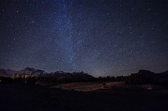 Milky Way Galaxy Over Snowy Mountain Range at Night