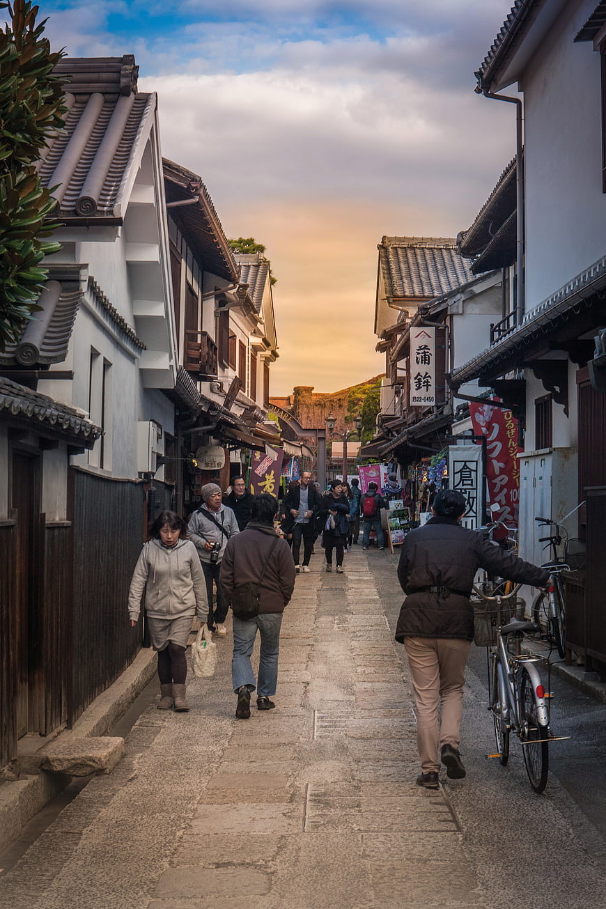 Traditional Japanese Street in Kurashiki at Golden Hour