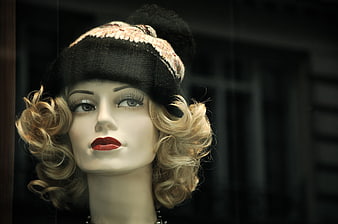 Vintage Mannequin Head with Blonde Wig and Black Knit Hat