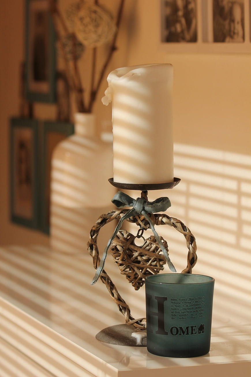 Rustic Candle Holder with Woven Heart and Home Votive
