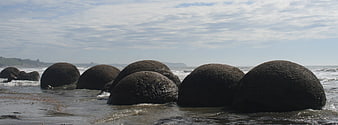 Moeraki Boulders on New Zealand Beach Panorama