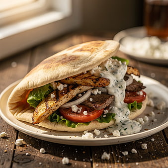 Grilled Chicken Pita Sandwich with Tzatziki and Feta