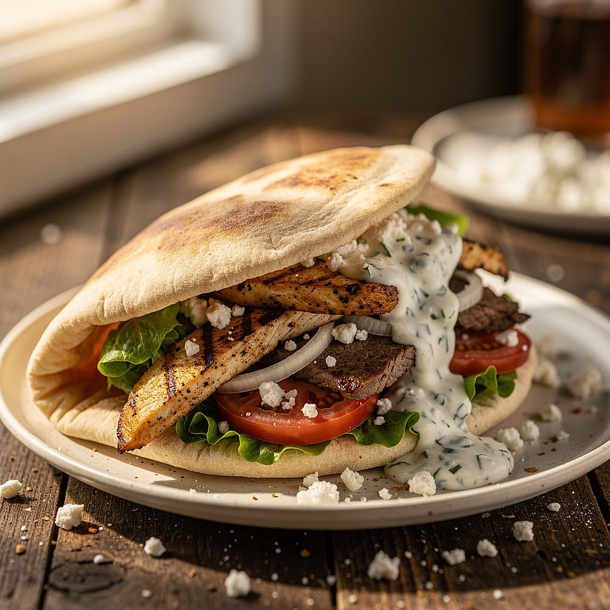 Grilled Chicken Pita Sandwich with Tzatziki and Feta