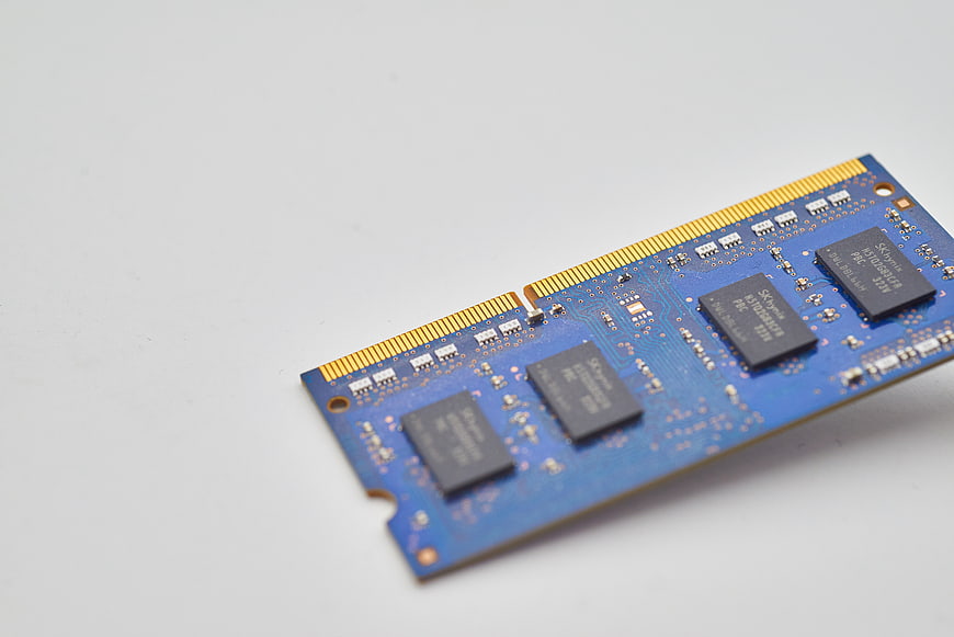 Blue Computer RAM Stick on White Background