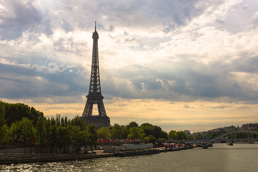 Eiffel Tower and Seine River in Paris at Sunset