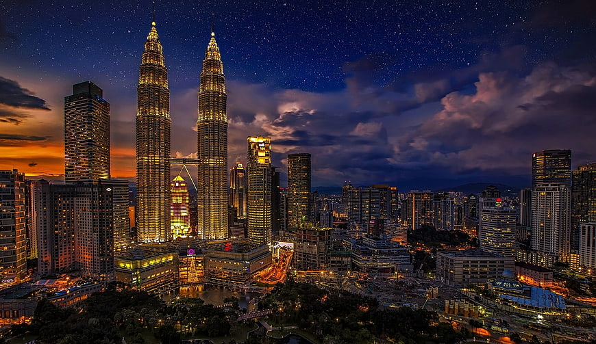 Petronas Twin Towers Kuala Lumpur Night Skyline
