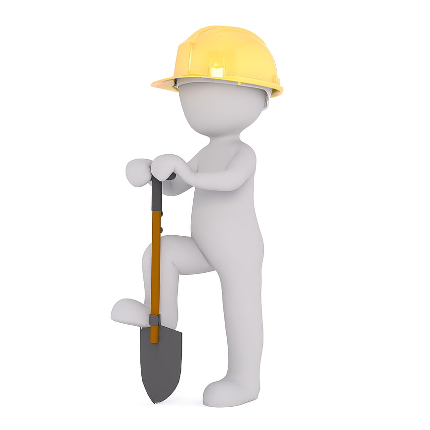 3D Construction Worker Holding Spade Isolated On White Background