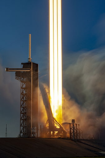 Rocket Launch Liftoff with Intense Flame Trail