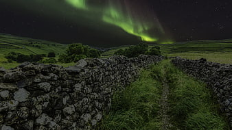 Aurora Borealis over Yorkshire Dales Stone Walls