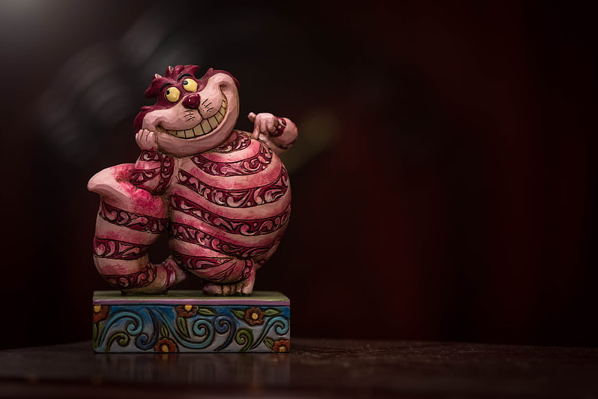 Handcrafted Cheshire Cat Figurine on Decorative Base