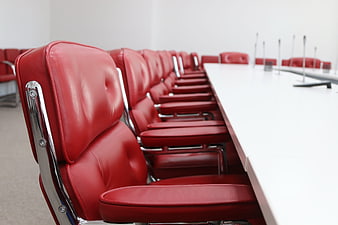 Red Leather Chairs in Modern Conference Room