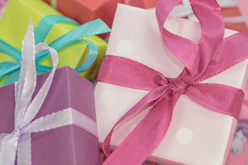 Colorful Gift Boxes with Ribbons Close Up