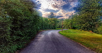 Winding Park Road at Sunset with Dramatic Sky