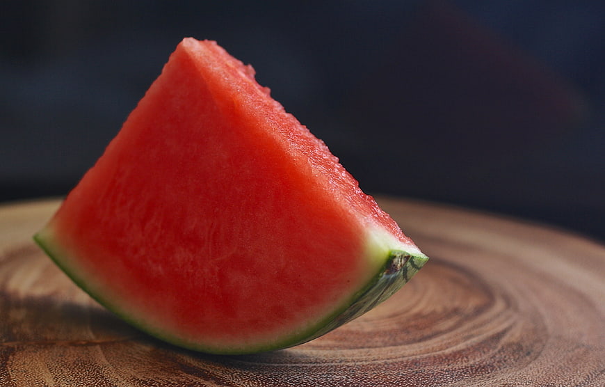 Fresh Watermelon Slice on Wooden Board