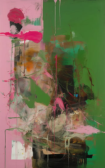 Abstract Green and Pink Painting with Drips