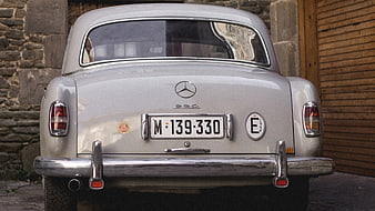 Rear View of Classic Silver Mercedes-Benz 220