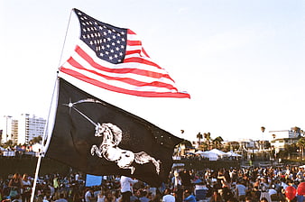 American Flag and Unicorn Flag at Outdoor Festival
