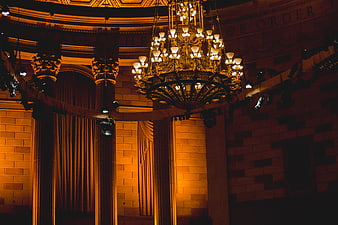 Grand Chandelier in Historic Theater Interior