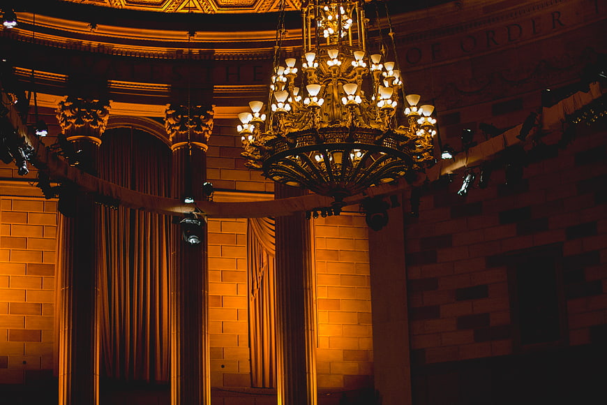 Grand Chandelier in Historic Theater Interior