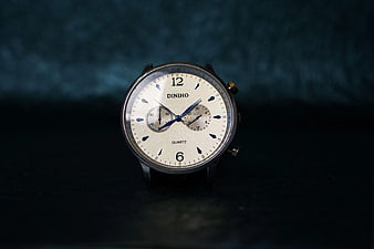 Silver Chronograph Watch on Dark Background
