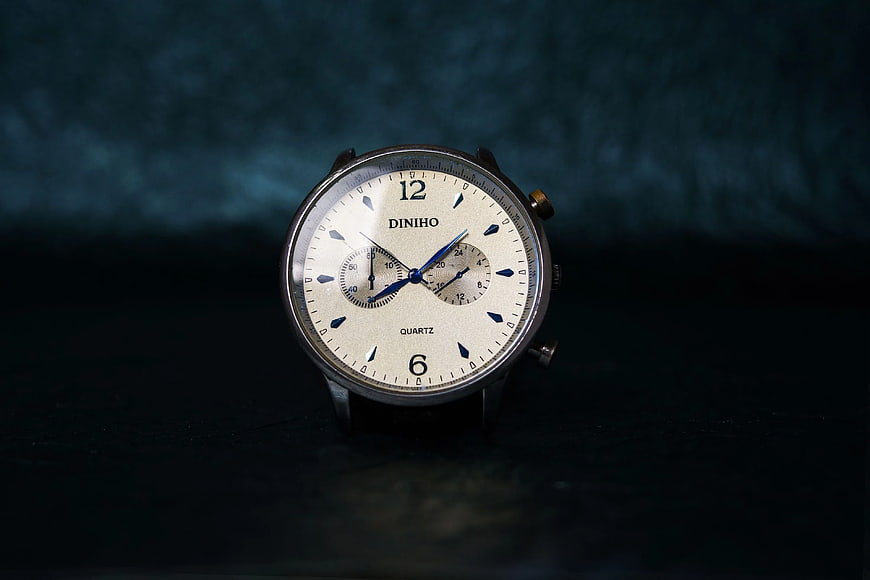 Silver Chronograph Watch on Dark Background