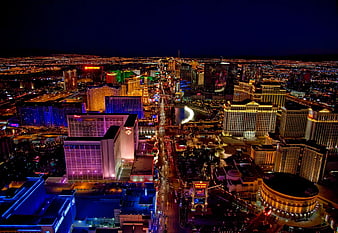 Aerial Night View of Las Vegas Strip with Neon Lights