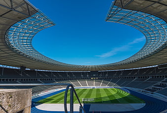 Berlin Olympic Stadium Interior Architecture and Empty Football Pitch