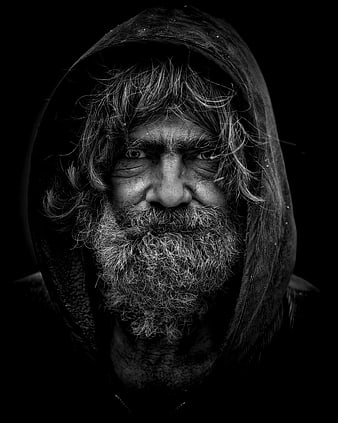 Dramatic Black and White Portrait of Hooded Man
