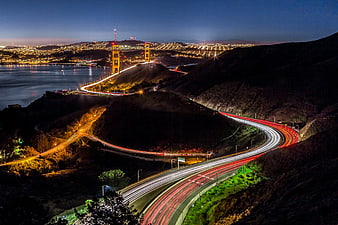 Golden Gate Bridge Night Long Exposure Light Trails