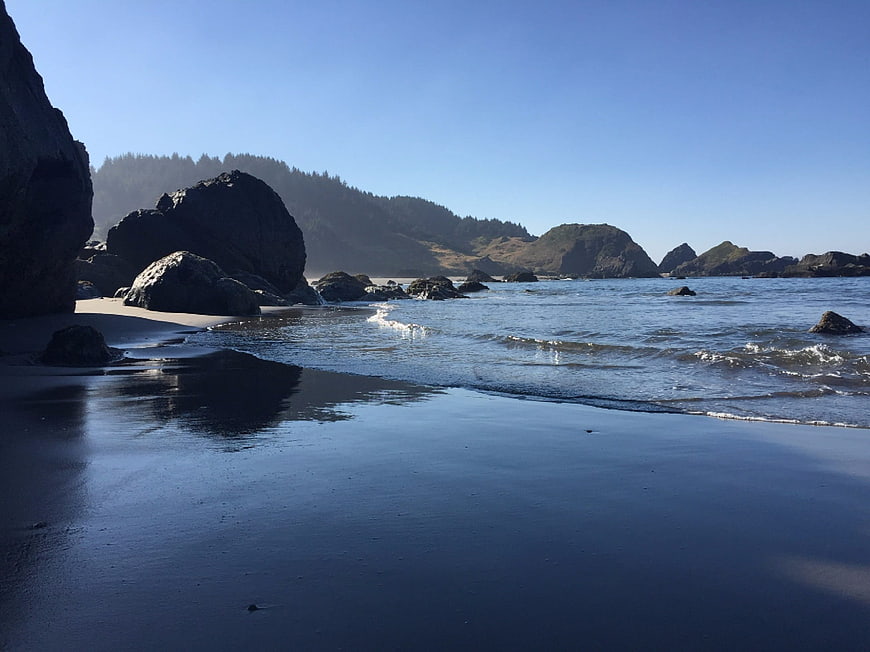 Serene Oregon Coast Beach with Large Rocks and Ocean Waves