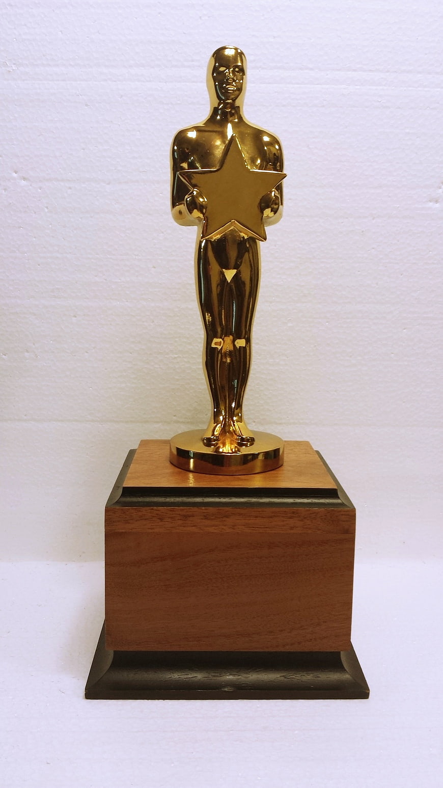 Gold Star Award Trophy on Wooden Base