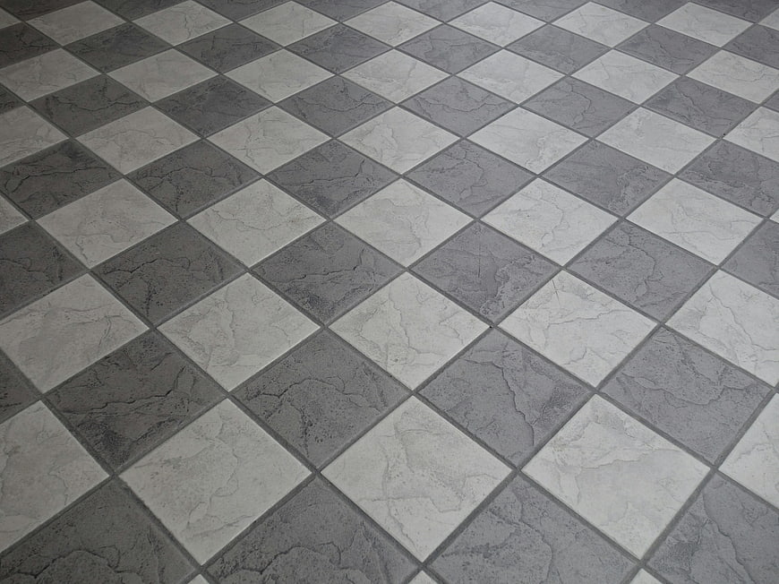 Gray and White Checkered Ceramic Tile Floor Pattern