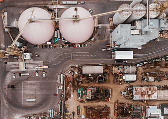 Aerial View of Industrial Facility with Large Storage Tanks