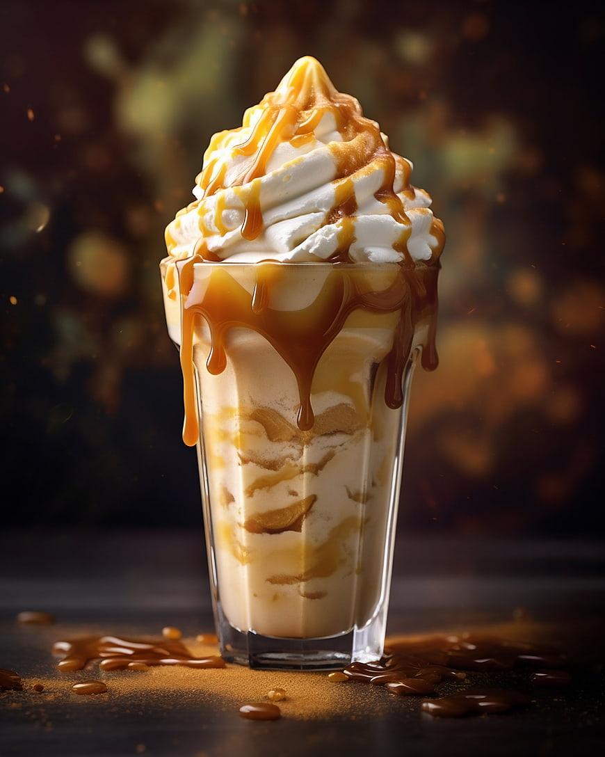 Delicious Caramel Frappe with Whipped Cream and Drizzle