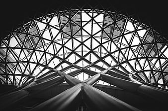 Black and white architectural dome structure with geometric patterns