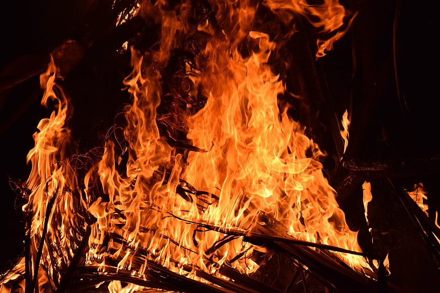 Intense Close-Up of Burning Fire and Flames