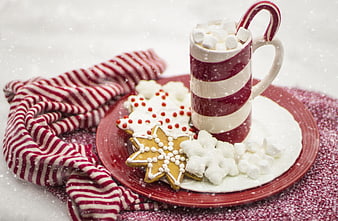 Festive Christmas Hot Chocolate with Gingerbread Cookies and Candy Cane