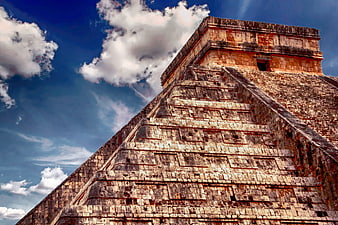 Low-Angle View of Ancient Mayan Pyramid Temple in Mexico