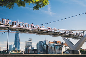 Millennium Bridge London Skyline with The Shard