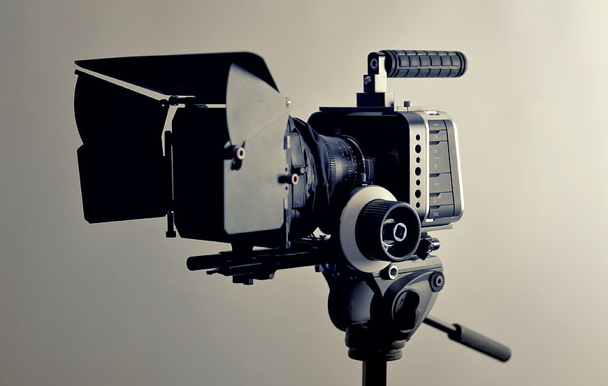 Professional Cinema Camera on Tripod with Matte Box