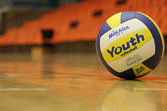 Mikasa Youth Volleyball on Indoor Court with Copyspace
